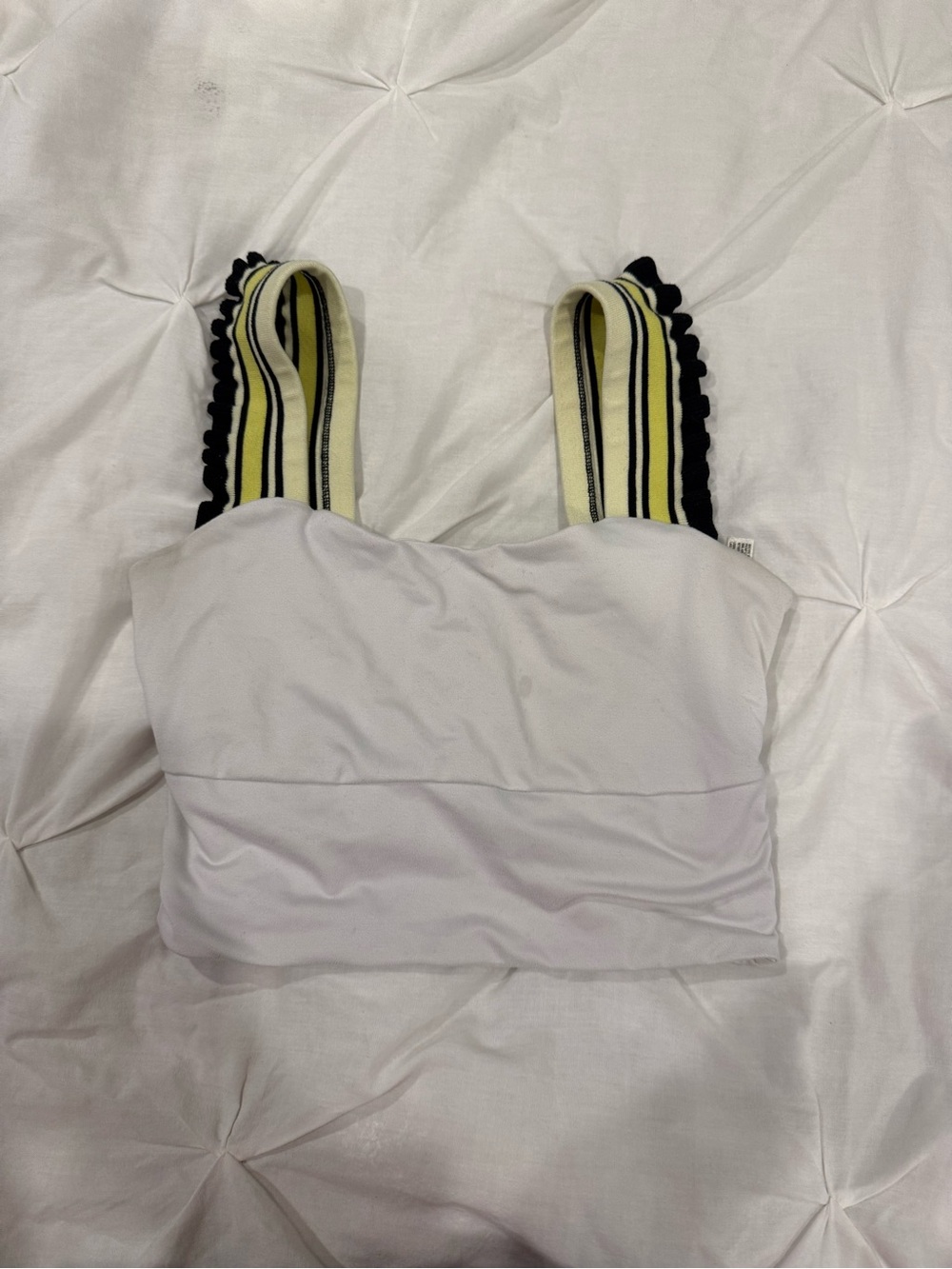 Free People White Cropped Tank with Black-Trim Striped Straps